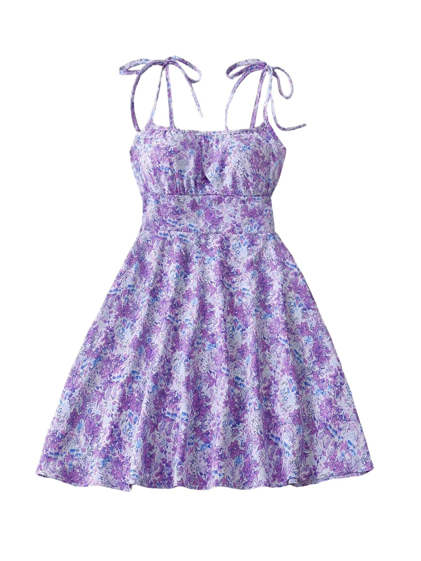 Floral Print Dress Summer Sweet A- Line Waist Trimming Dresses Women's Slimming Casual Clothing - Beautinas