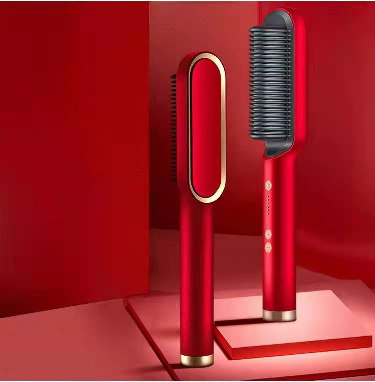 New 2 In 1 Hair Straightener Hot Comb Negative Ion Curling Tong Dual-purpose Electric Hair Brush - Beautinas
