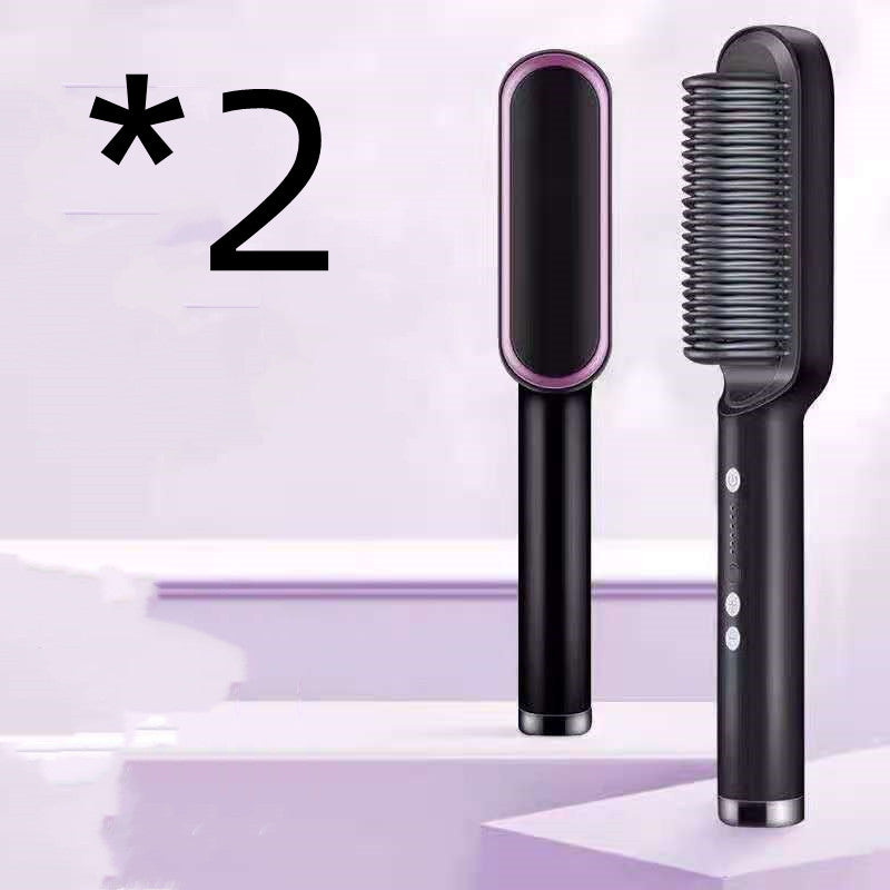 New 2 In 1 Hair Straightener Hot Comb Negative Ion Curling Tong Dual-purpose Electric Hair Brush - Beautinas