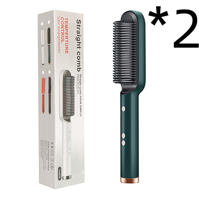 New 2 In 1 Hair Straightener Hot Comb Negative Ion Curling Tong Dual-purpose Electric Hair Brush - Beautinas