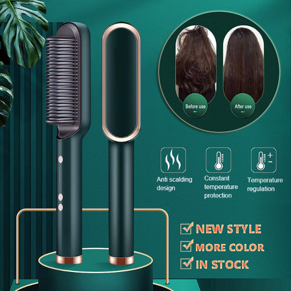 New 2 In 1 Hair Straightener Hot Comb Negative Ion Curling Tong Dual-purpose Electric Hair Brush - Beautinas