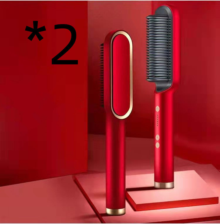 New 2 In 1 Hair Straightener Hot Comb Negative Ion Curling Tong Dual-purpose Electric Hair Brush - Beautinas