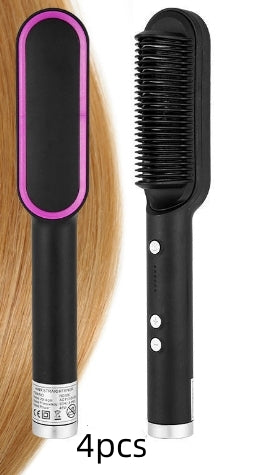 New 2 In 1 Hair Straightener Hot Comb Negative Ion Curling Tong Dual-purpose Electric Hair Brush - Beautinas