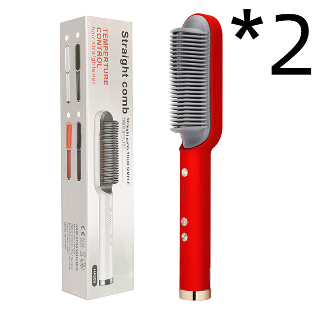 New 2 In 1 Hair Straightener Hot Comb Negative Ion Curling Tong Dual-purpose Electric Hair Brush - Beautinas