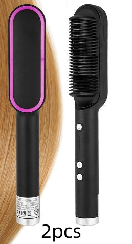 New 2 In 1 Hair Straightener Hot Comb Negative Ion Curling Tong Dual-purpose Electric Hair Brush - Beautinas