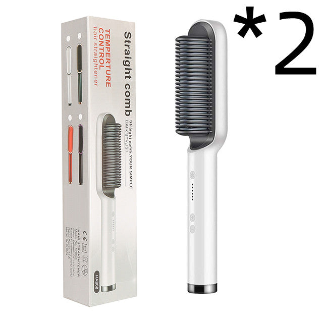 New 2 In 1 Hair Straightener Hot Comb Negative Ion Curling Tong Dual-purpose Electric Hair Brush - Beautinas