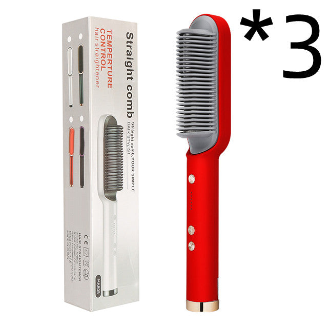 New 2 In 1 Hair Straightener Hot Comb Negative Ion Curling Tong Dual-purpose Electric Hair Brush - Beautinas